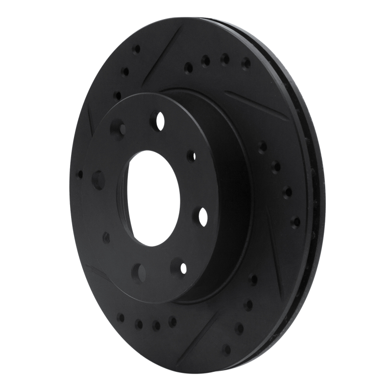 Honda Civic Hatchback Brake Rotor (1) - Front Left - R1 Concepts - Drilled & Slotted - Black - `84-`06